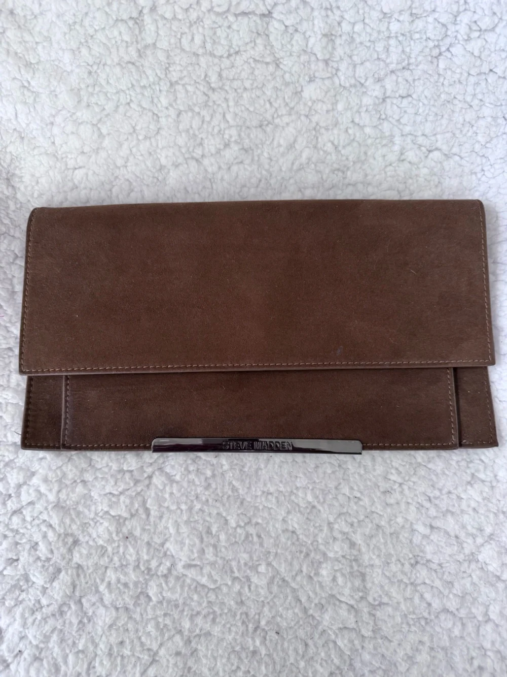 Steve Madden Brown Faux Suede Fold-Over Clutch or shoulder bag